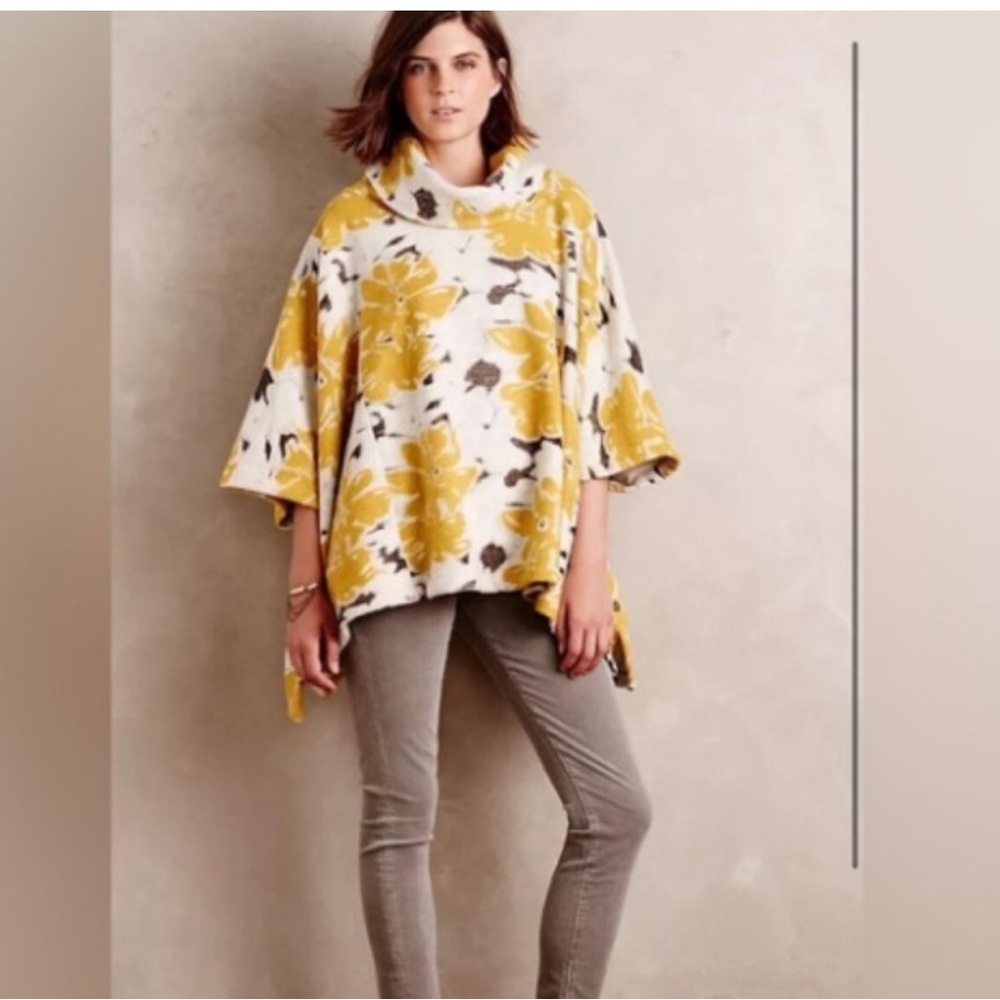 ANTHROPOLOGIE yellow Clustered Flora Cowl Neck Poncho by Saturday Sunday, M/L - Picture 2 of 9